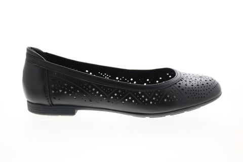 Earth Inc. Royale Laser Cut Flat Womens Black Leather Ballet Flats Shoes