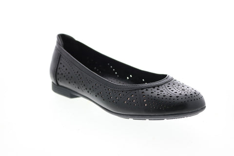 Earth Inc. Royale Laser Cut Flat Womens Black Leather Ballet Flats Shoes
