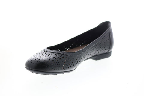 Earth Inc. Royale Laser Cut Flat Womens Black Leather Ballet Flats Shoes