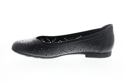 Earth Inc. Royale Laser Cut Flat Womens Black Leather Ballet Flats Shoes