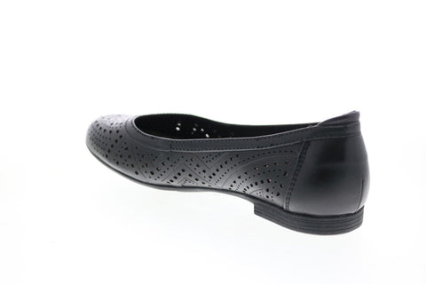 Earth Inc. Royale Laser Cut Flat Womens Black Leather Ballet Flats Shoes