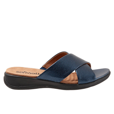Softwalk Tillman S1502-400 Womens Blue Narrow Leather Slides Sandals Shoes