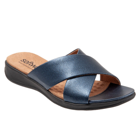Softwalk Tillman S1502-400 Womens Blue Leather Slip On Slides Sandals Shoes