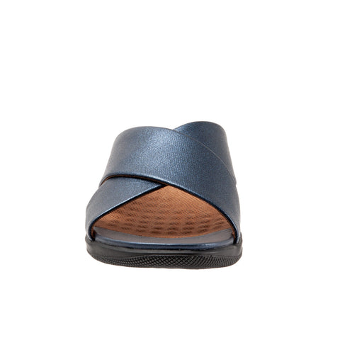 Softwalk Tillman S1502-400 Womens Blue Leather Slip On Slides Sandals Shoes