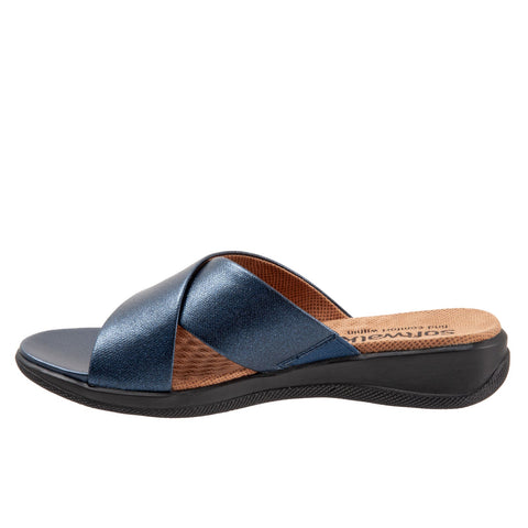 Softwalk Tillman S1502-400 Womens Blue Narrow Leather Slides Sandals Shoes