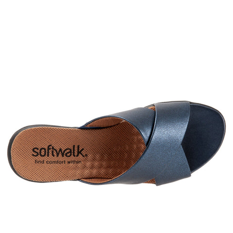 Softwalk Tillman S1502-400 Womens Blue Leather Slip On Slides Sandals Shoes