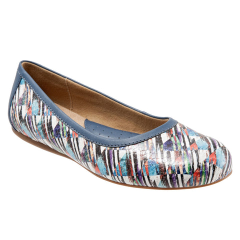 Softwalk Napa S1513-451 Womens Blue Leather Slip On Ballet Flats Shoes
