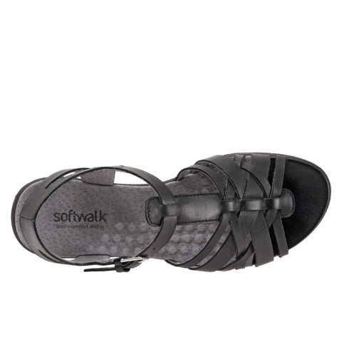 Softwalk Taft S1711-001 Womens Black Leather Strap Sandals Shoes