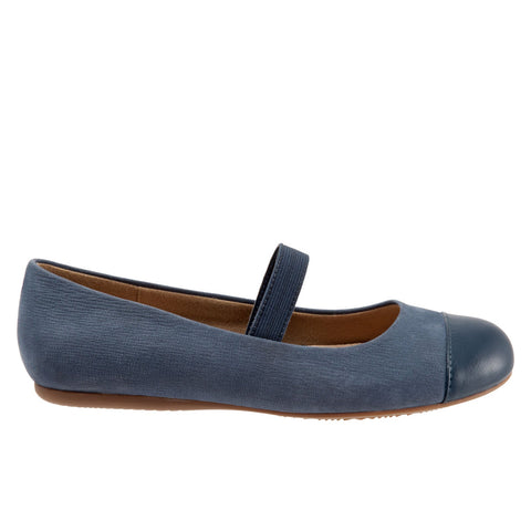 Softwalk Napa MJ S1760-421 Womens Blue Wide Leather Mary Jane Flats Shoes