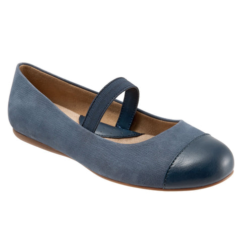 Softwalk Napa MJ S1760-421 Womens Blue Wide Leather Mary Jane Flats Shoes