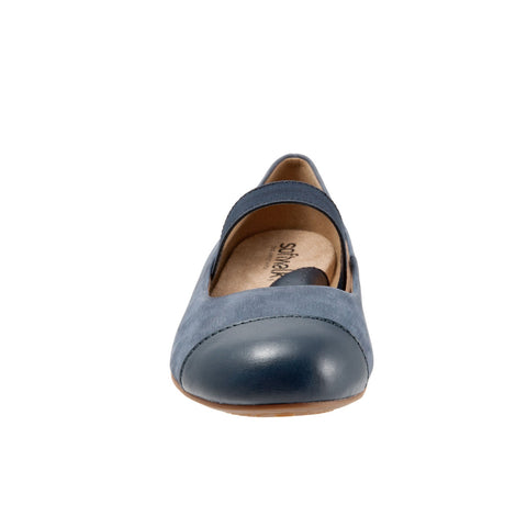 Softwalk Napa MJ S1760-421 Womens Blue Wide Leather Mary Jane Flats Shoes