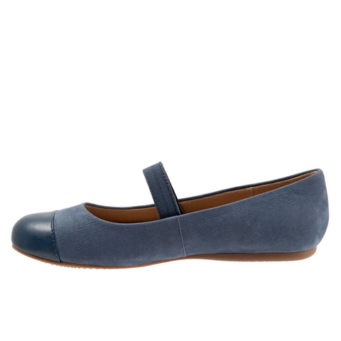 Softwalk Napa MJ S1760-421 Womens Blue Wide Leather Mary Jane Flats Shoes