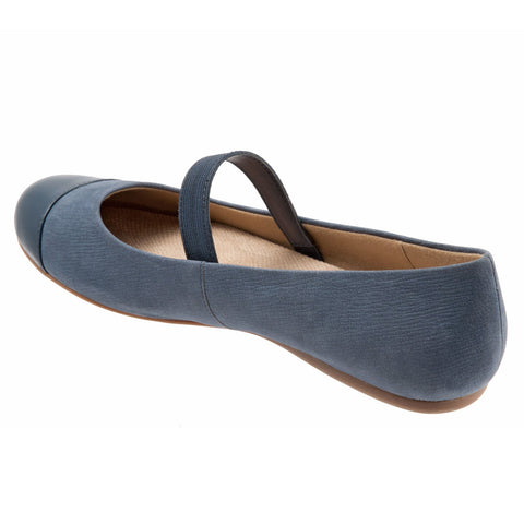 Softwalk Napa MJ S1760-421 Womens Blue Wide Leather Mary Jane Flats Shoes