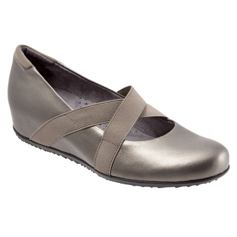 Softwalk Waverly S1762-033 Womens Gray Leather Mary Jane Flats Shoes