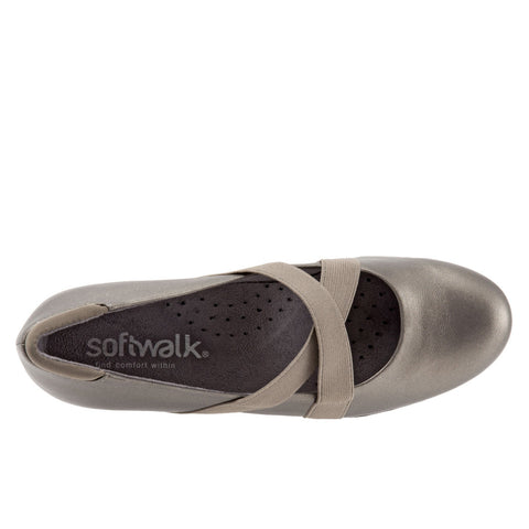 Softwalk Waverly S1762-033 Womens Gray Leather Mary Jane Flats Shoes