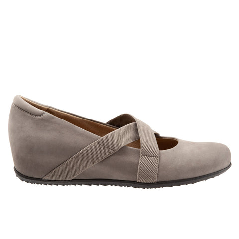 Softwalk Waverly S1762-117 Womens Gray Narrow Leather Mary Jane Flats Shoes