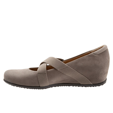 Softwalk Waverly S1762-117 Womens Gray Narrow Leather Mary Jane Flats Shoes