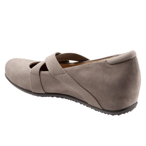 Softwalk Waverly S1762-117 Womens Gray Narrow Leather Mary Jane Flats Shoes