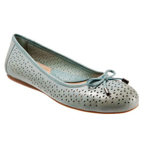 Softwalk Napa Laser S1806-373 Womens Blue Leather Ballet Flats Shoes