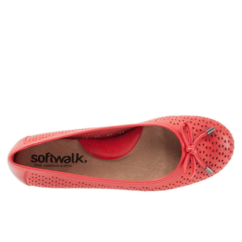 Softwalk Napa Laser S1806-600 Womens Red Wide Leather Ballet Flats Shoes