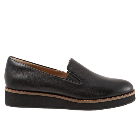 Softwalk Whistle S1810-006 Womens Black Leather Slip On Loafer Flats Shoes