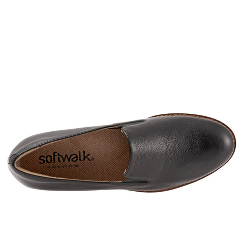 Softwalk Whistle S1810-006 Womens Black Leather Slip On Loafer Flats Shoes