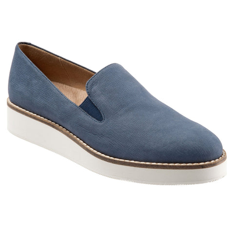 Softwalk Whistle S1810-421 Womens Blue Wide Leather Loafer Flats Shoes