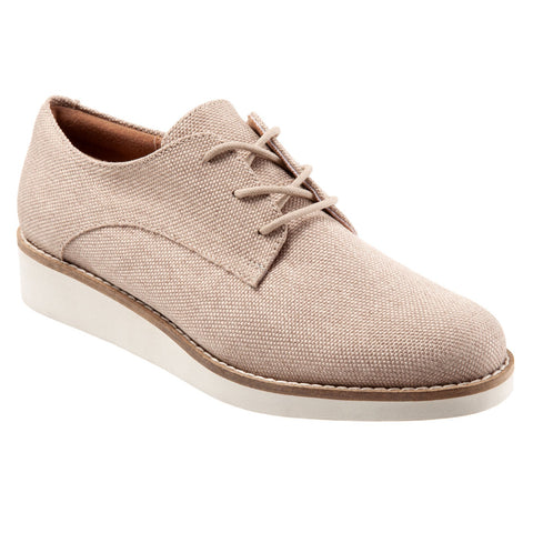 Softwalk Willis S1811-279 Womens Beige Canvas Lace Up Oxford Flats Shoes