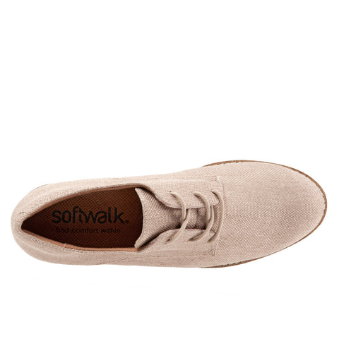 Softwalk Willis S1811-279 Womens Beige Wide Canvas Oxford Flats Shoes