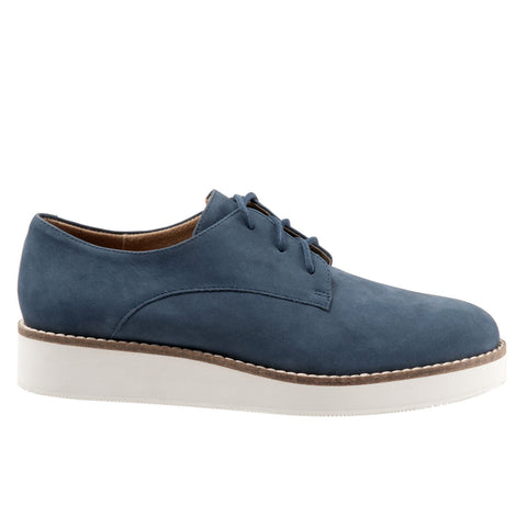 Softwalk Willis S1811-421 Womens Blue Narrow Nubuck Oxford Flats Shoes