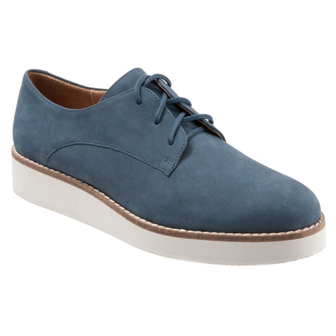 Softwalk Willis S1811-421 Womens Blue Narrow Nubuck Oxford Flats Shoes