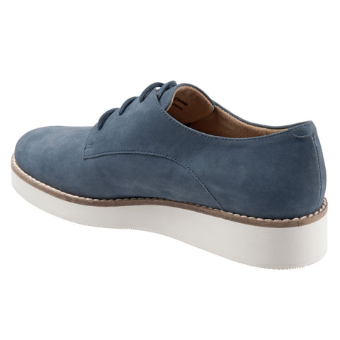 Softwalk Willis S1811-421 Womens Blue Narrow Nubuck Oxford Flats Shoes