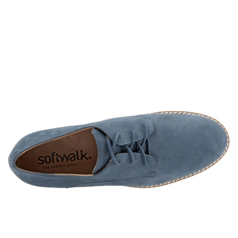 Softwalk Willis S1811-421 Womens Blue Narrow Nubuck Oxford Flats Shoes