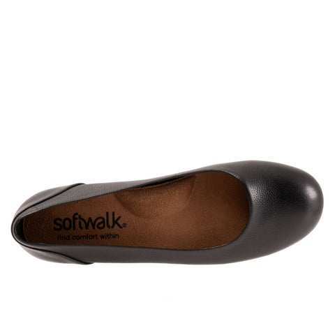 Softwalk Sonoma S1862-013 Womens Black Leather Slip On Ballet Flats Shoes