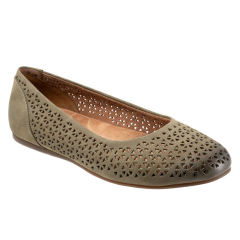 Softwalk Sonoma S1862-344 Womens Green Narrow Leather Ballet Flats Shoes