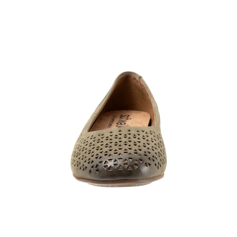 Softwalk Sonoma S1862-344 Womens Green Extra Wide Leather Ballet Flats Shoes