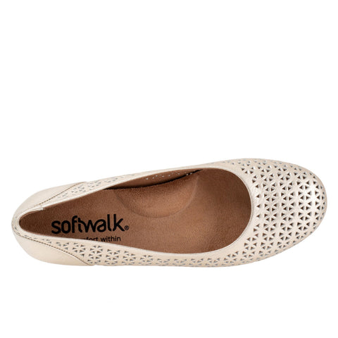 Softwalk Sonoma S1862-732 Womens Beige Narrow Leather Ballet Flats Shoes
