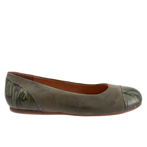 Softwalk Sonoma Cap Toe S1907-366 Womens Green Leather Ballet Flats Shoes