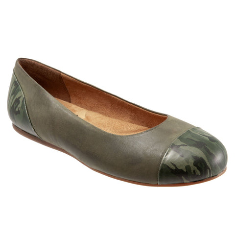 Softwalk Sonoma Cap Toe S1907-366 Womens Green Leather Ballet Flats Shoes