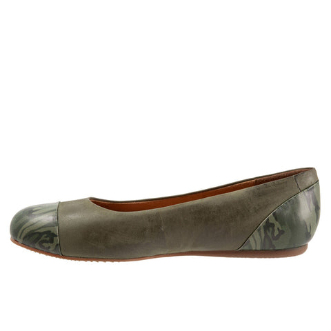 Softwalk Sonoma Cap Toe S1907-366 Womens Green Leather Ballet Flats Shoes