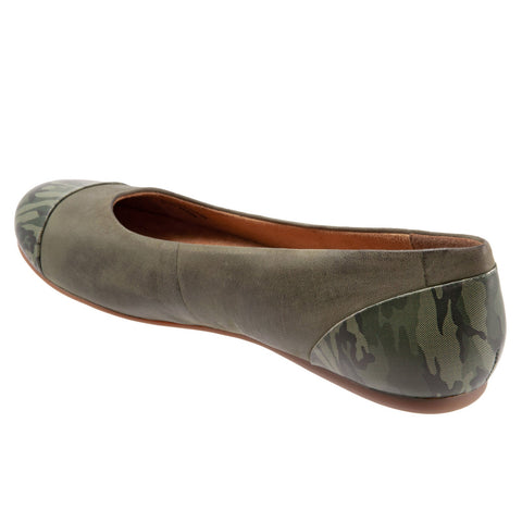 Softwalk Sonoma Cap Toe S1907-366 Womens Green Leather Ballet Flats Shoes