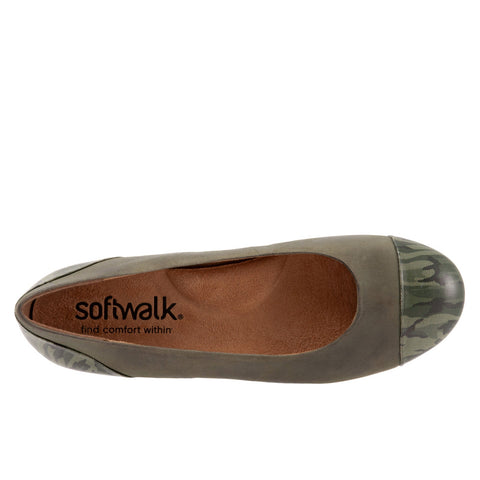 Softwalk Sonoma Cap Toe S1907-366 Womens Green Leather Ballet Flats Shoes