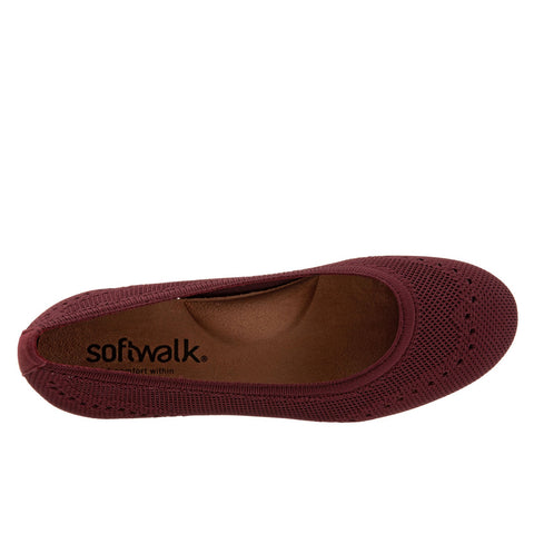 Softwalk Santorini S1961-601 Womens Red Wide Leather Ballet Flats Shoes