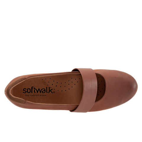 Softwalk Winona S1965-204 Womens Brown Leather Mary Jane Flats Shoes