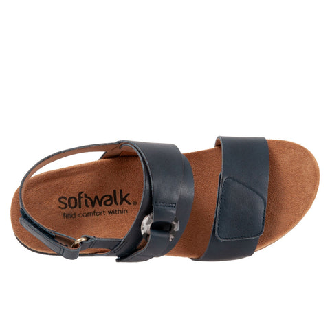 Softwalk Benissa S2001-400 Womens Blue Wide Leather Slingback Sandals Shoes