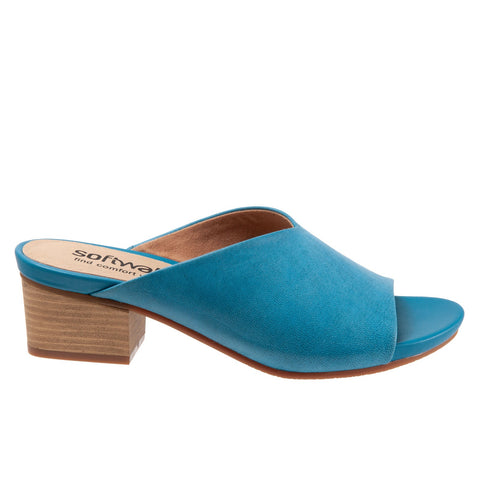 Softwalk Parker S2003-462 Womens Blue Wide Leather Heeled Sandals Shoes