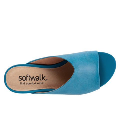 Softwalk Parker S2003-462 Womens Blue Wide Leather Heeled Sandals Shoes
