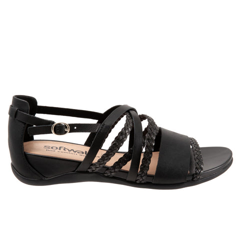 Softwalk Tula S2009-001 Womens Black Wide Leather Strap Sandals Shoes