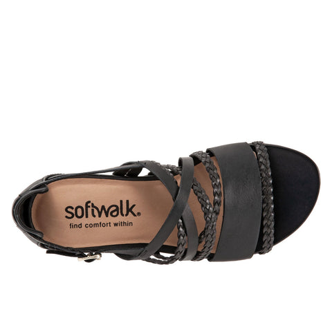 Softwalk Tula S2009-001 Womens Black Wide Leather Strap Sandals Shoes