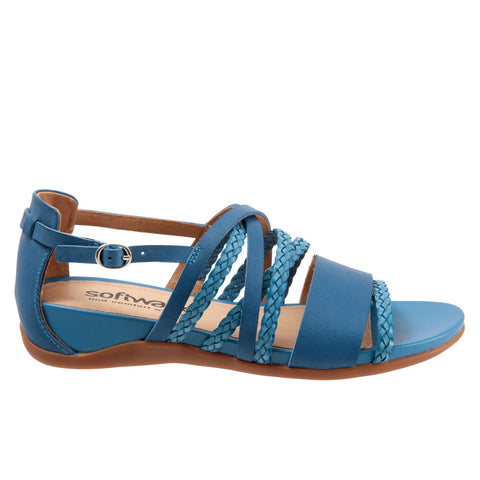 Softwalk Tula S2009-462 Womens Blue Extra Wide Leather Strap Sandals Shoes
